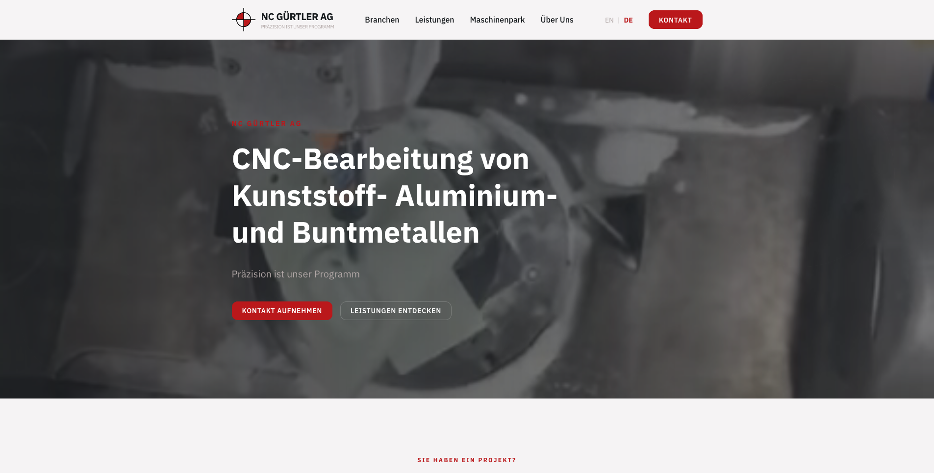 Website NC Gürtler AG — CNC-Bearbeitung von Kunststoff und Metall